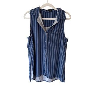 Velvet Heart Blue Striped Sleeveless Blouse Tank Women’s M Side Slits